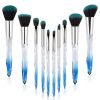 10pcs Professional Makeup Brush with Crystal Handle Foundation Brush (Crystal blue) with 1pcs Wine red Bag