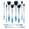 10pcs Professional Makeup Brush with Crystal Handle Foundation Brush (Crystal blue) with 1pcs Wine red Bag